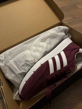 Adidas Men's Burgundy Athletic Sneakers with White Stripes